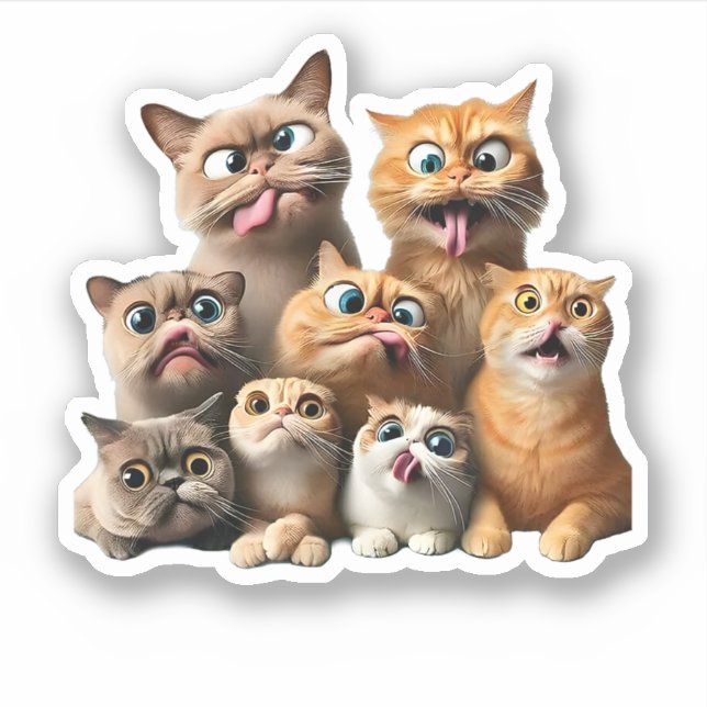 Pegatina impresión artística de gato divertido (Anverso)