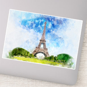 Pegatina Impresión de Arte de Acuarela de la Torre Eiffel d