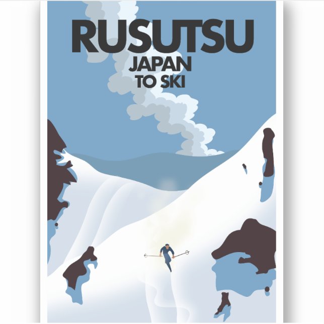 Pegatina Impresión de esquí de Rusutsu Japón (Anverso)