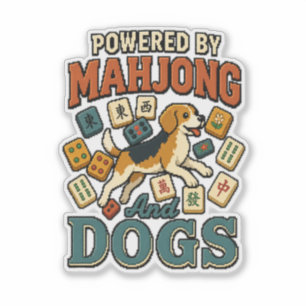 Pegatina Impulsado por Mahjong y Beagles: Pixel Art Dog Lov