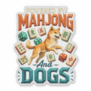 Pegatina Impulsado por Mahjong y perros Shiba Inu geométric