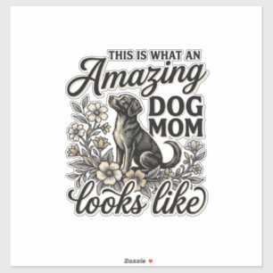 Pegatina Increíble diseño floral vintage de mamá de perro_1