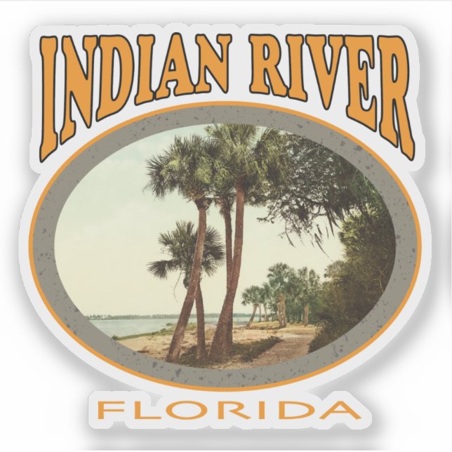 Pegatina Indian River Florida with vintage image (Anverso)