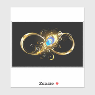 Pegatina Infinito con la pluma de pavo real dorado