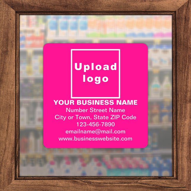 Pegatina Información comercial sobre el vinilo cuadrado ros (Advertise your business. Your business brand on pink square vinyl sticker.)