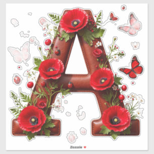 Pegatina 🐞 Inicial A Para Recuerdos Florales Personalizado