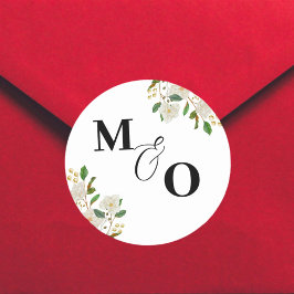 Pegatina inicial de boda personalizada con flores