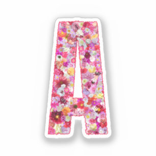 Pegatina Inicial de letra floral monograma botánico rosa A