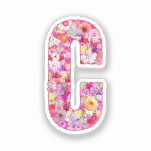Pegatina Inicial de letra floral monograma botánico rosa C