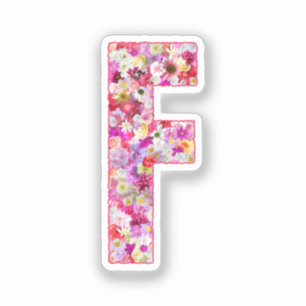 Pegatina Inicial de letra floral monograma botánico rosa F
