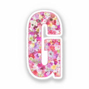Pegatina Inicial de letra floral monograma botánico rosa G