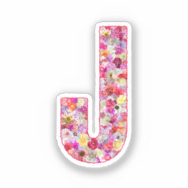 Pegatina Inicial de letra floral monograma botánico rosa J