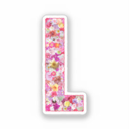 Pegatina Inicial de letra floral monograma botánico rosa L