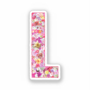 Pegatina Inicial de letra floral monograma botánico rosa L