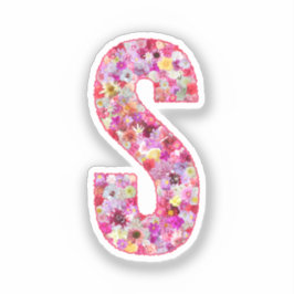 Pegatina Inicial de letra floral monograma botánico rosa S