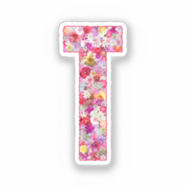 Pegatina Inicial de letra floral monograma botánico rosa T