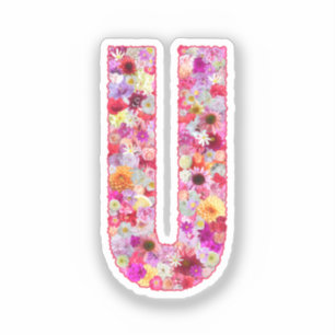 Pegatina Inicial de letra floral monograma botánico rosa U