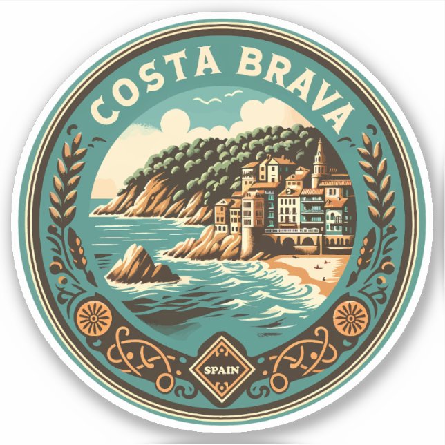 Pegatina Insignia de arte de viajes de Costa Brava España (Anverso)