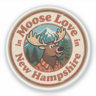 Pegatina Insignia de Nuevo Hampshire_ Moose con montaña