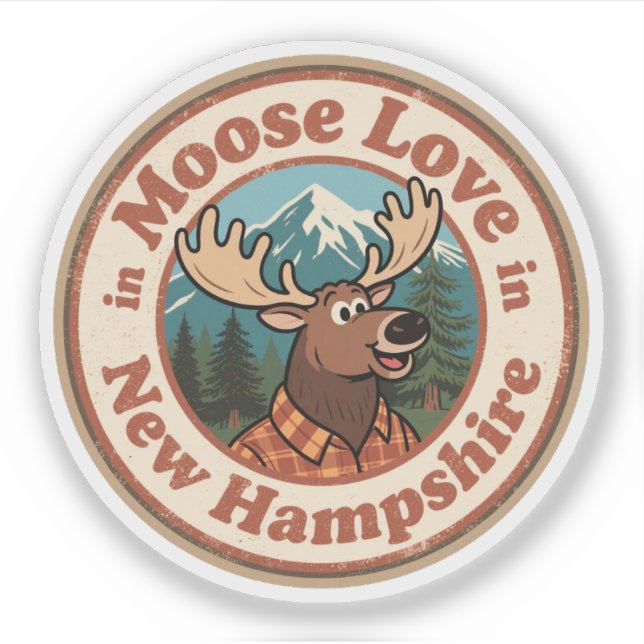Pegatina Insignia de Nuevo Hampshire_ Moose con montaña (Anverso)