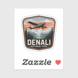Pegatina Insignia de Viaje Retro de Avión de Denali Nationa