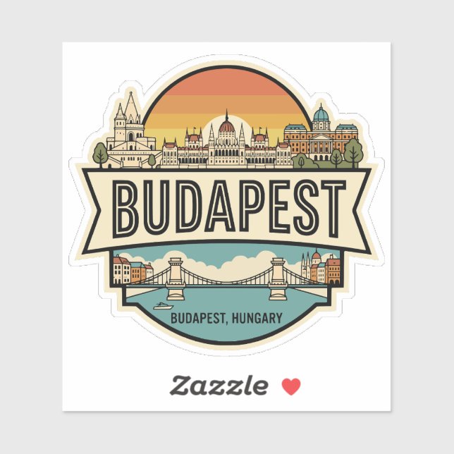 Pegatina Insígnia de viaje retro del horizonte de Budapest  (Hoja)