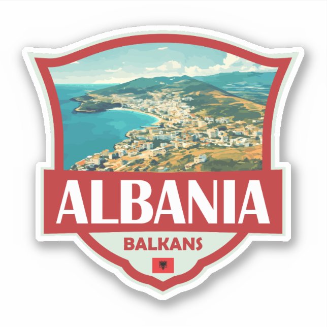 Pegatina Insignia retro de Ilustracion de Albania (Anverso)