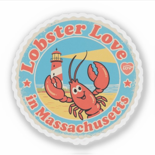 Pegatina Insígnia Retro de Massachusetts_ Langosta con Rued (Anverso)