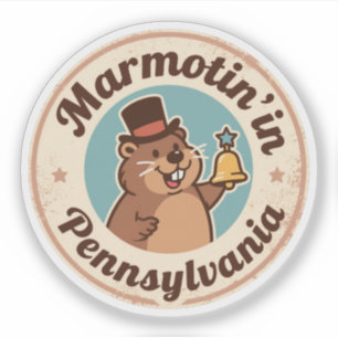 Pegatina Insígnia Retro de Pennsylvania con la Marmota y la