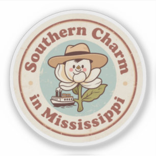 Pegatina Insígnia Retro Mississippi_ Magnolia con Barco de 