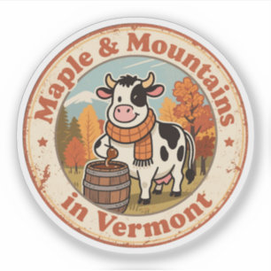 Pegatina Insígnia Retro Vermont_ Vaca Acogedora con Bufanda