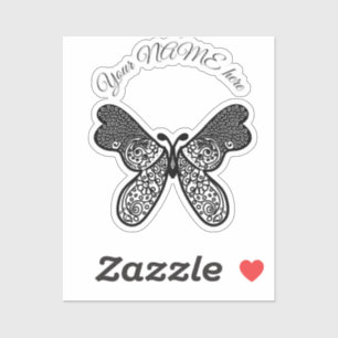 Pegatina Intrincado Mandala Bohemio Mariposa Blanco y Negro