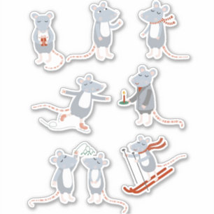 Pegatina Invierno de ratones Cutos