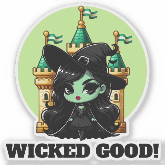 Pegatina Invitación a la Bruja Verde Ilegre (Anverso)