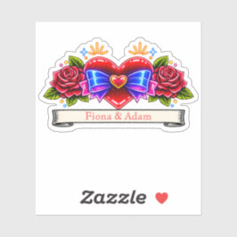 Pegatina invitación de corazón de estilo de tatuaje de neón