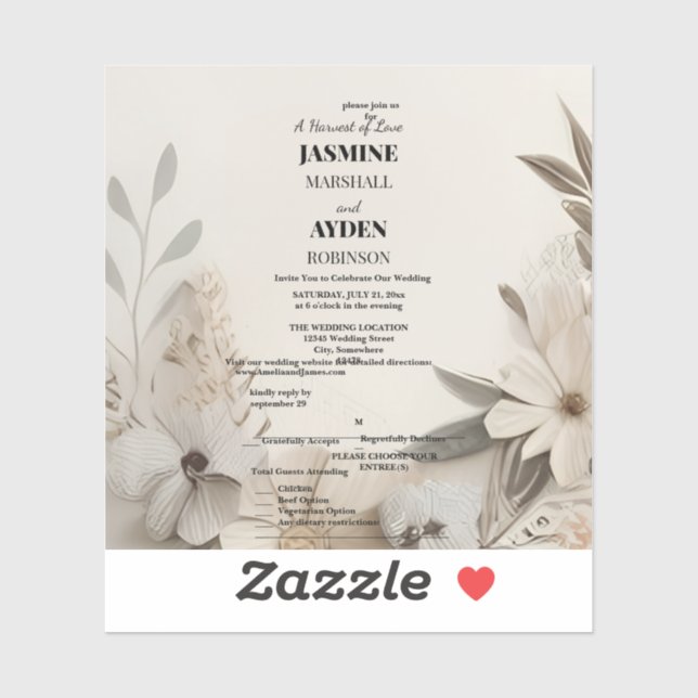 Pegatina Invitaciones elegantes de boda personalizadas (Hoja)