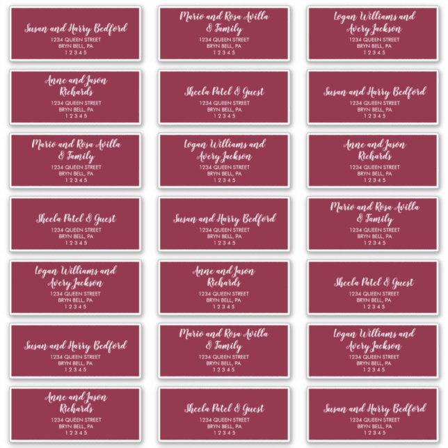 Pegatina Invitado Boda de Winter Greenery Burgundy (Anverso)