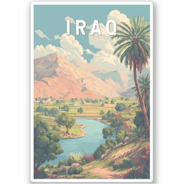 Pegatina Iraq Illustration Travel Art Vintage (Anverso)