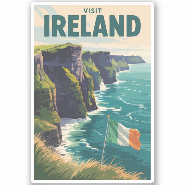 Pegatina Ireland Cliffs of Moher Illustration Travel Art (Anverso)