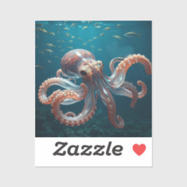 Pegatina Iridescent Glass Octopus Art | Deep Sea Fantasy  