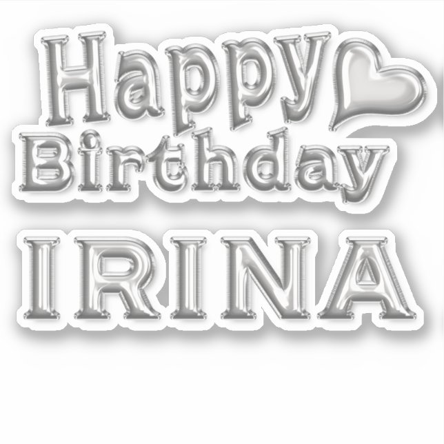 Pegatina Irina Happy Birthday silver Aufkleber Sticker (Anverso)