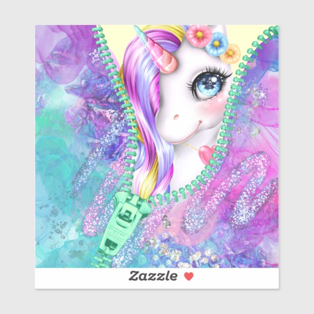 Pegatina Iris Glam White Unicorn Peek-A-Boo Zipper (Hoja)