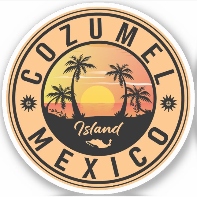 Pegatina Isla Cozumel México Retro Sunset Souvenirs (Anverso)