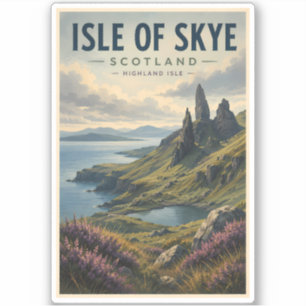 Pegatina Isla de Skye Escocia Paisaje Viaje Arte Retro