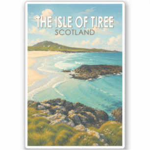 Pegatina Isla de Tiree Ilustración de Arte de Viaje Escocia