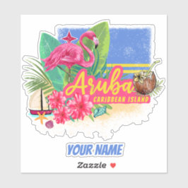 Pegatina Isla del Caribe Retro de Aruba con Vintage Flaming
