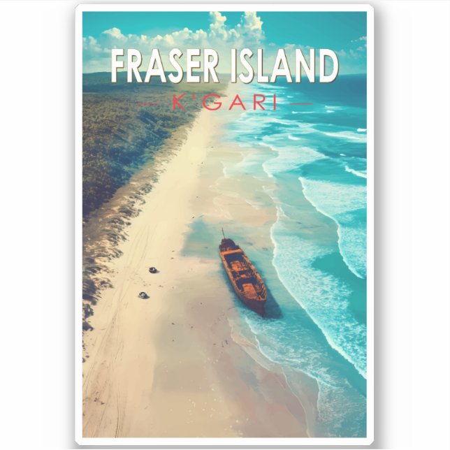 Pegatina Isla Fraser K'gari Australia Viaje de Vintage (Anverso)