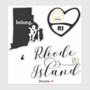Pegatina Isla Rhode, 3 diseños, RI para el amor, corte