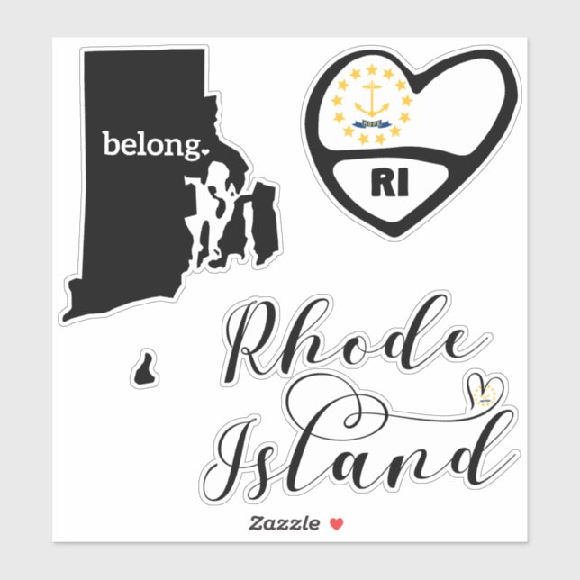Pegatina Isla Rhode, 3 diseños, RI para el amor, corte (Hoja)