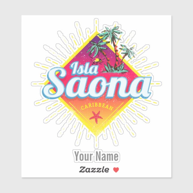 Pegatina Isla Saona Caribe República Dominicana Retro (Hoja)